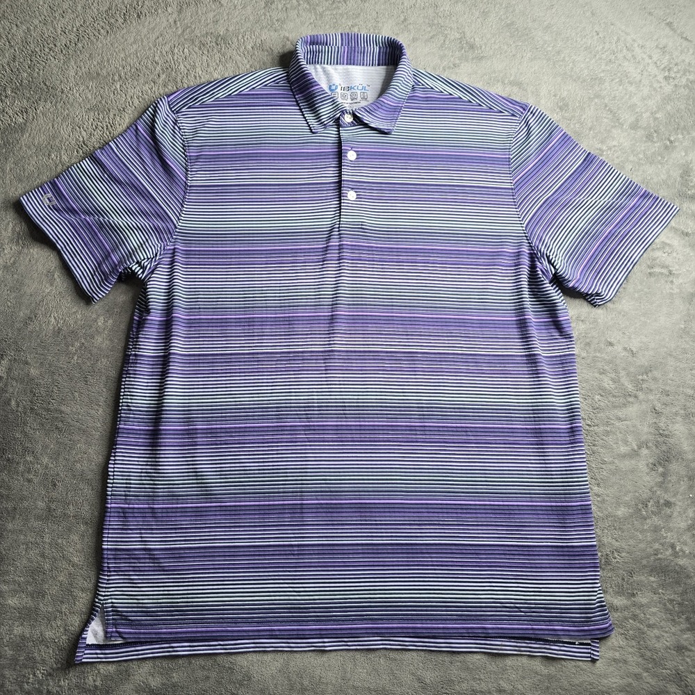 IBKUL Polo Shirt Mens XL Purple Striped UPF 50 Golf Stretch Quick Dry Cool Feel